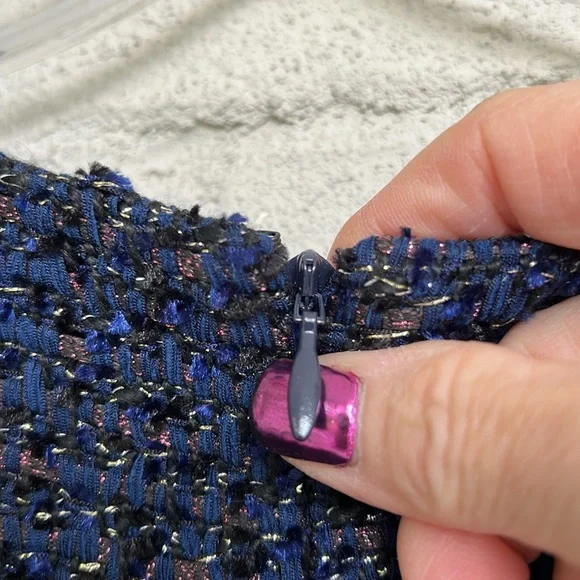 J. Crew Midnight Blue Sleeveless Sparkle Tweed Sheath Dress Size 4 - Picture 8 of 16